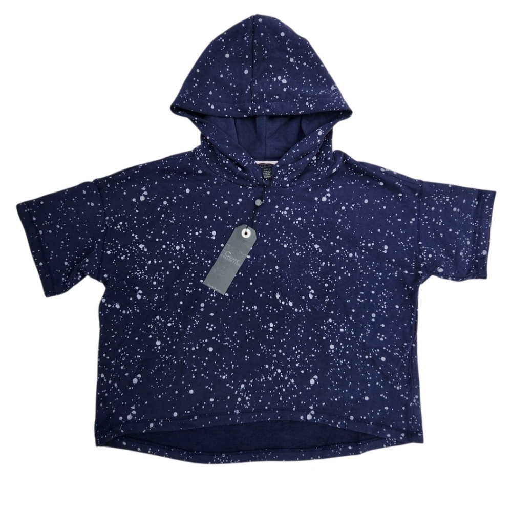 NWT Girls Crop Mid Tops Oversized Hoodie Blue Speckled Size L Coupe Collection